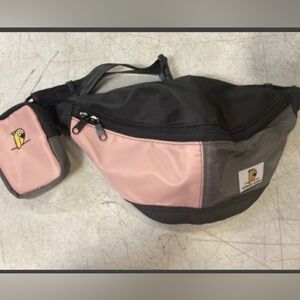 Pink and Grey Padded Travel Pack with 2 Zippered Pockets and Detachable Pouch